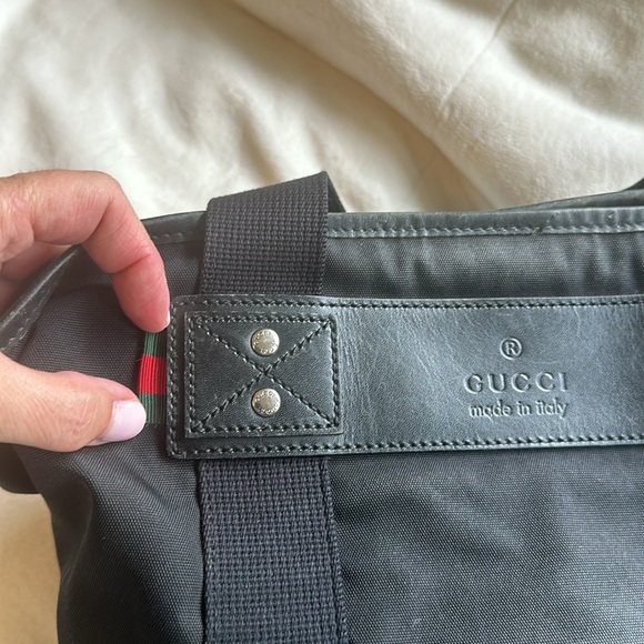 Authentic GUCCI Web Sherry Line Parana Tote Bag Nylon Leather Black - Picture 14 of 16